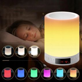 Cветильник ночник cенсорный аккумуляторный S66+ с блютуз колонкой, скоба, FM-радио, будильник, TF-card, AUX