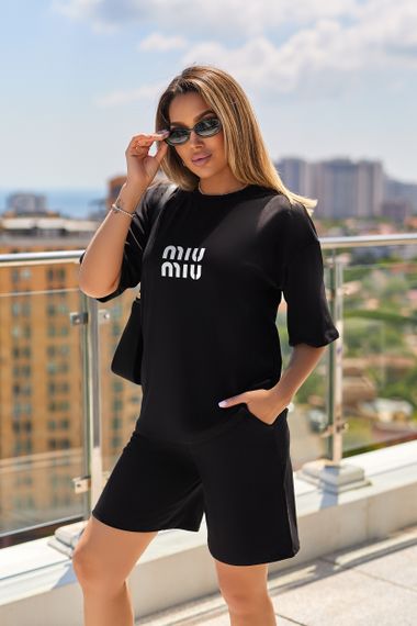 Жіночий літній костюм шорти та футболка вільний GF7825 колір чорний, розмір 50/52 | Зображення 2