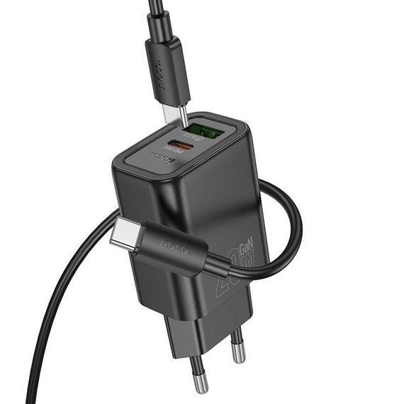 Набор СЗУ HOCO N61 + Type-C/Type-C кабель, 1xUSB+1xUSB-C, PD20W+QC3.0, кабель 1м, Black, Box
