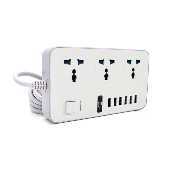 Мережевий фільтр ТВ-Т09, 3 розетки + 6 USB, 2 м, перетин 3х0, 75мм, 3000W