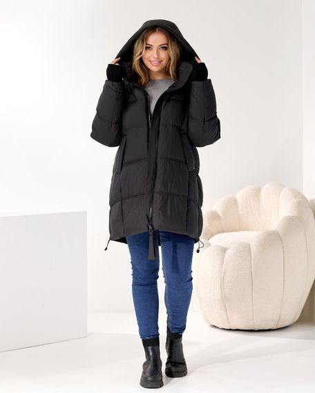 Об'ємний пуховик чорний люкс якості великих розмірів | Зображення 4