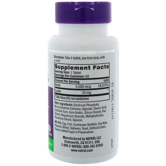 Биотин Natrol Biotin Plus Beauty Extra Strength 5000 mcg 60 Tabs | Зображення 1