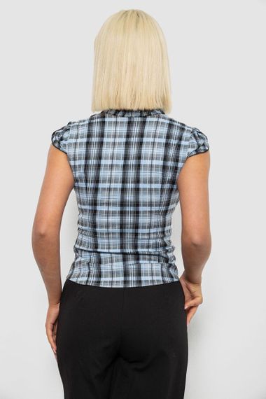 Блуза в клітину, колір джинс, 230R2502 | Зображення 3
