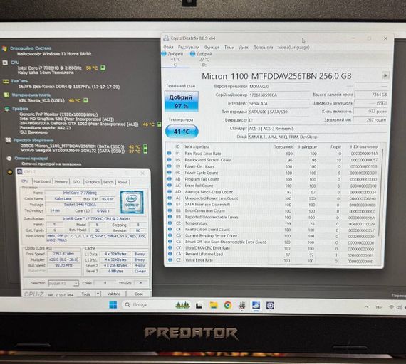 Игровой ноутбук Acer Predator Helios 300 / 15.6" (1920x1080) IPS / Intel Core i7-7700HQ (4 (8) ядра по 2.8 - 3.8 GHz) / 16 GB DDR4 / 256 GB SSD + 1000 GB HDD / nVidia GeForce GTX 1060, 6 GB GDDR5, 192-bit / WebCam б/у | Зображення 8