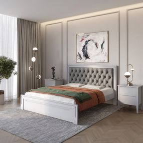 Двоспальне дерев&#039;яне ліжко Mebigrand Торонто Т3 Світло-сірий (RAL7040)/Аляска 93 (сірий) 160х190 см (MBG-8179)