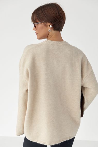 В'язаний жіночий джемпер з широкими рукавами - бежевий цвет, ONE SIZE (є розміри) | Зображення 1