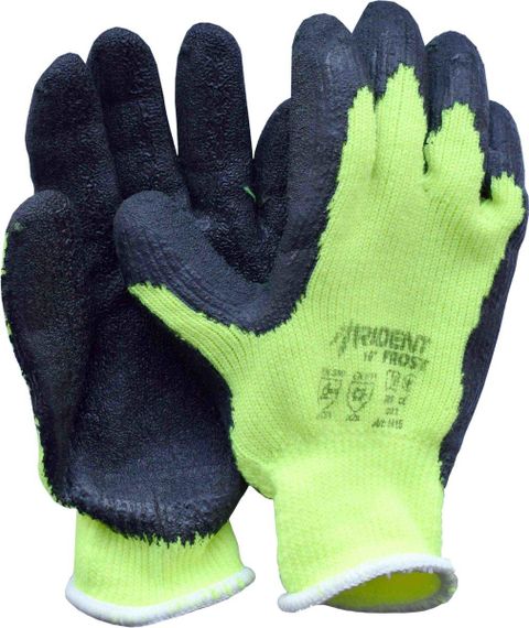 Рукавиці теплі TRIDENT-FROST трикотажні бавовняні жовті покритті рифленним латексом, розмір 10 83V013