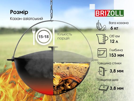 Казан чавунний азійський з чавунною кришкою Brizoll (Бризол) 12 л (KA12-1) | Зображення 5