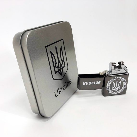 Дугова електроімпульсна запальничка USB Україна металева коробка HL-447. Колір: чорний | Зображення 4