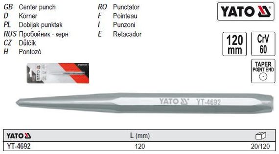 Пробойник YATO Польша пробійник кернер l=120 мм YT-4692