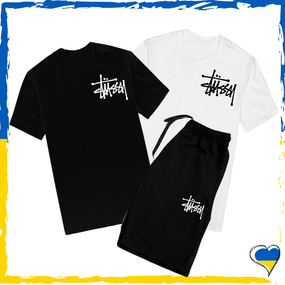 Комплект Stussy шорти та футболка 2шт. Набір Стассі біла / чорна S