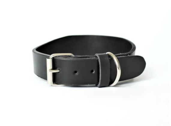 Шкіряний нашийник для собак  з розширенням чорний