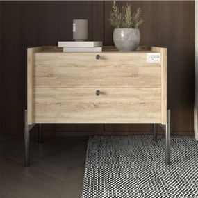 Тумба приліжкова LION Wood з двома шухлядами Дуб Сонома (чорні ножки) (LION-041352)