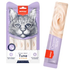 Рідкі ласощі для котів з тунцем та крабом Wanpy Creamy Lickable Treats Tuna & Crab, 5 шт х 14 гр