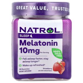Мелатонин, Melatonin Gummies, Natrol, вкус клубника, 10 мг, 90 жевательных конфет (5 мг в каждой жевательной конфете)