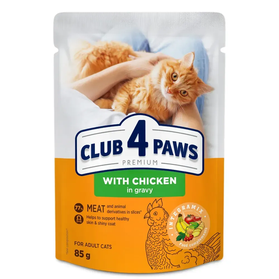 Вологий корм пауч Club 4 Paws Premium Adult для дорослих котів, курка в соусі 85г