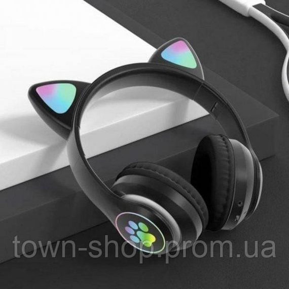 Беспроводные LED наушники с кошачьими ушками CAT STN-28. Цвет: черный | Зображення 1