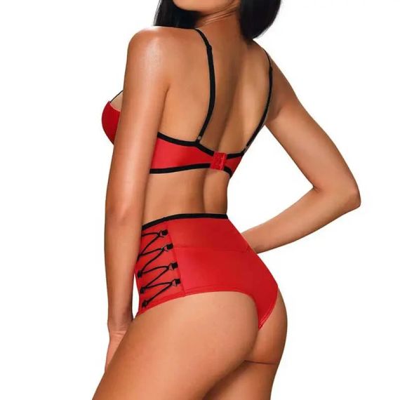 Комплект червоний Obsessive Leatheria з контрастним чорним кантом, S/M sexstyle | Зображення 1