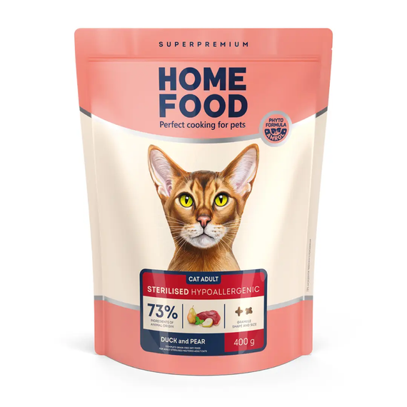 Сухий беззерновий корм Hoom Food Sterilised для стерилізованих котів алергіків, качка та груші 400г