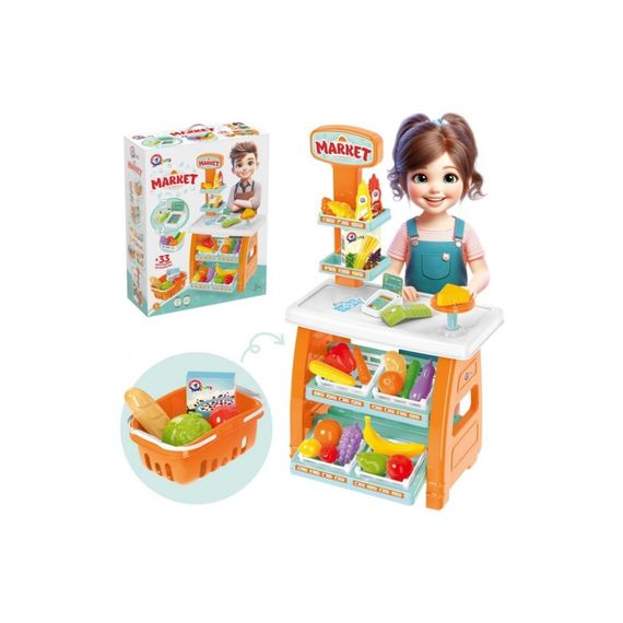 Ігровий дитячий набір "Маркет" 0730TXK прилавок з полицями, кошик, різні продукти | Зображення 6