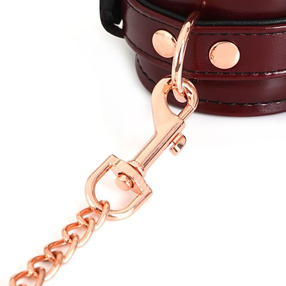 Шкіряні наручники Liebe Seele Wine Red Wrist Cuffs, знімний ланцюжок-кріплення | Зображення 5