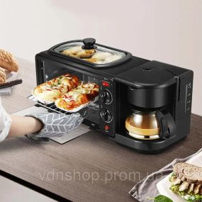 Електрична духовка 3в1 Domotec MS-5308В Кофеварка Сковорода 9 л 4500w