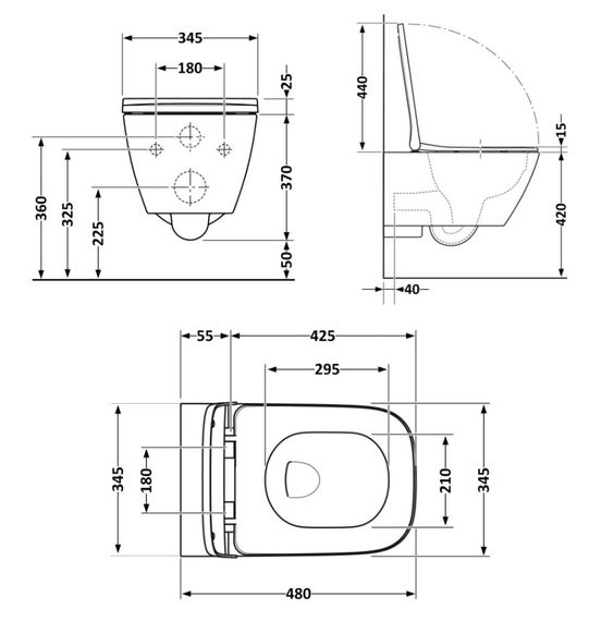 Унітаз підвісний Qtap Tern New Ultra Quiet, з сидінням Slim Duroplast/ Soft-close/ Quick Release QT17332303ASMB | Зображення 1