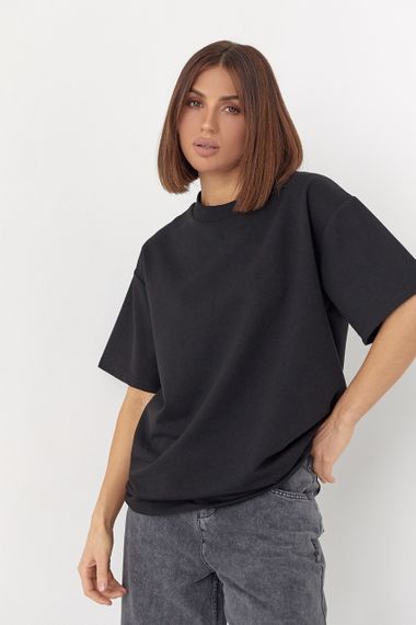 Однотонная женская футболка в стиле oversize - черный цвет, M (есть размеры) | Зображення 5
