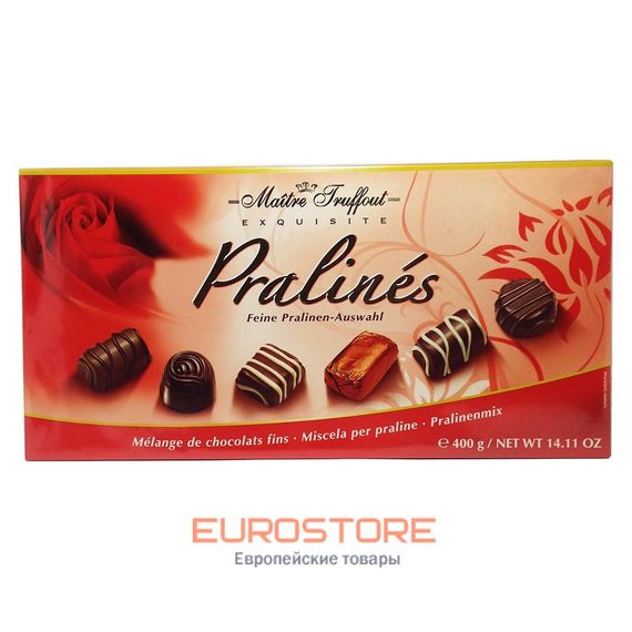 Шоколадные конфеты в коробке (красная) Maitre Truffout Pralines, 400 г