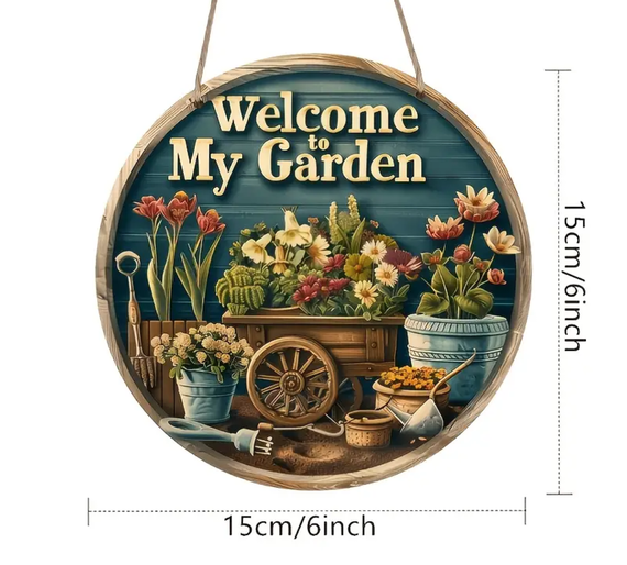 Табличка / постер  ( дерево) "Ласкаво Просимо до мого саду " /Welcome to My Garden декор | Зображення 1