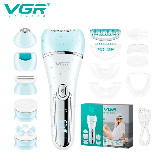 Эпилятор VGR 6 в 1 V-733, 12 насадок, IPX7, LED дисплей, голубой | Зображення 3