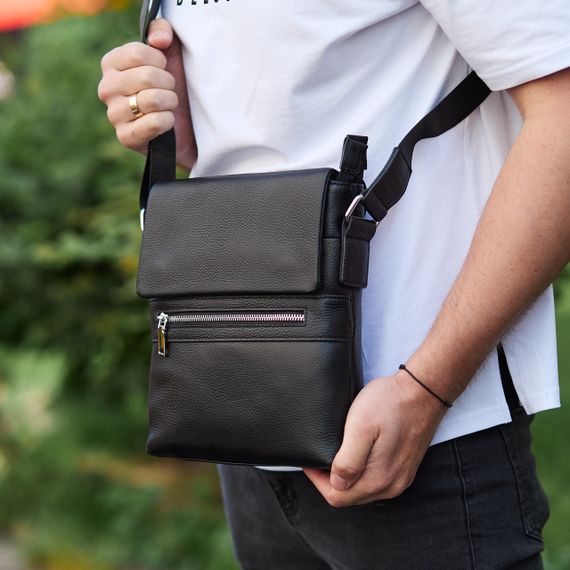 Чоловічий класичний месенджер через плече шкіряний чорний Tiding Bag 80471 | Зображення 3