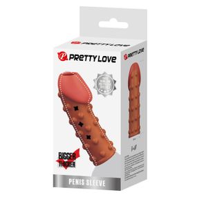 Насадка на пенис Pretty Love рельефная, с пупырками, бежевая, 19.8 х 2.8 см Sex Aura