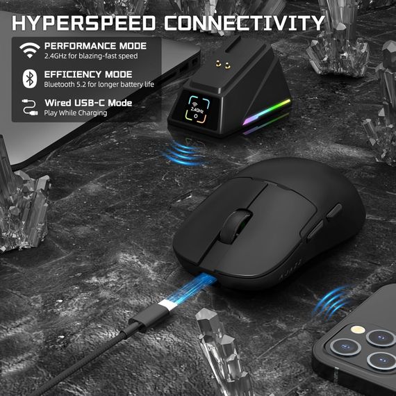 Бездротова магнітна миша Ajazz AJ159 APEX PAW3950 400 мАч RGB Чорна | Зображення 2