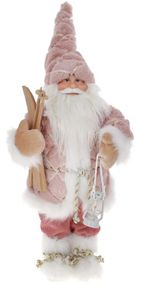 Интерьерная новогодняя фигурка Santa с лыжами 45см розовый с белым