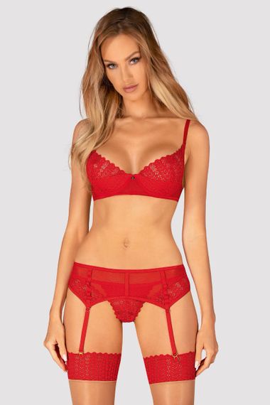 Комплект с поясом Obsessive Ingridia garter belt set Красный XL/2XL