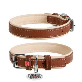 Ошейник для собак кожаный WAUDOG Soft с QR паспортом, L, Ш 35 мм, Дл 46-60 см