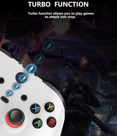 Бездротовий геймпад T-S102 Pro Bluetooth / 2.4G контролер з вібрацією, для Switch, PS3, Windows, Android, iOS, Steam - White | Зображення 2