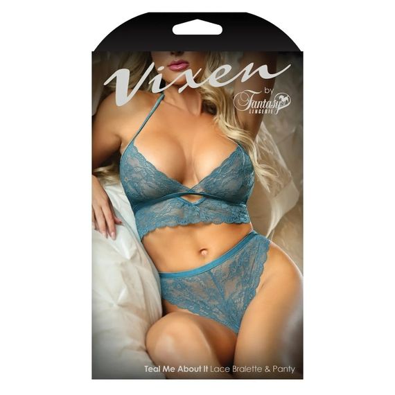 Мереживний комплект білизни бра та стрінги Teal Me About It Fantasy Lingerie, синій, One Size | Зображення 2