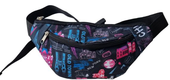 Сумка поясна бананка 4Profi Міні  з принтом " міста" з двома відділеннями