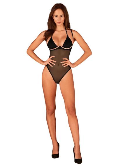Прозоре боді Obsessive Selinne teddy XS/S Black, дрібна сітка, подвійні бретелі Sex Aura | Зображення 5