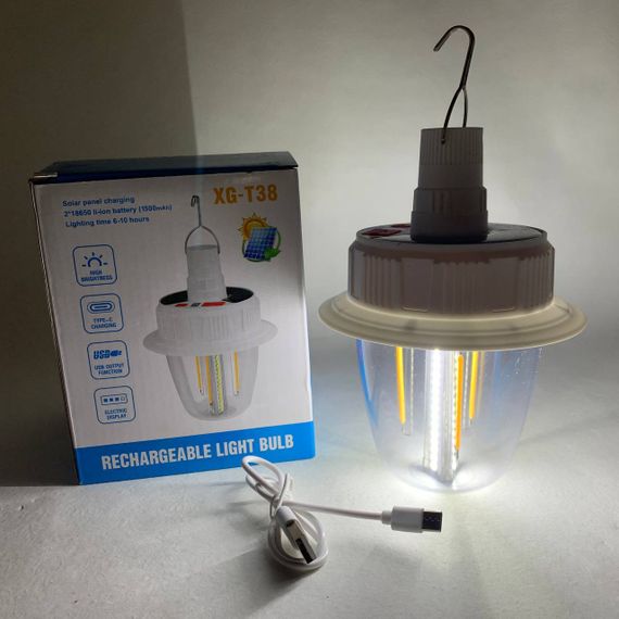 Світлодіодна LED лампа з акумулятором T38-COB+SMD(RGB) 2x18650 сонячна батарея ZN-28 | Зображення 1