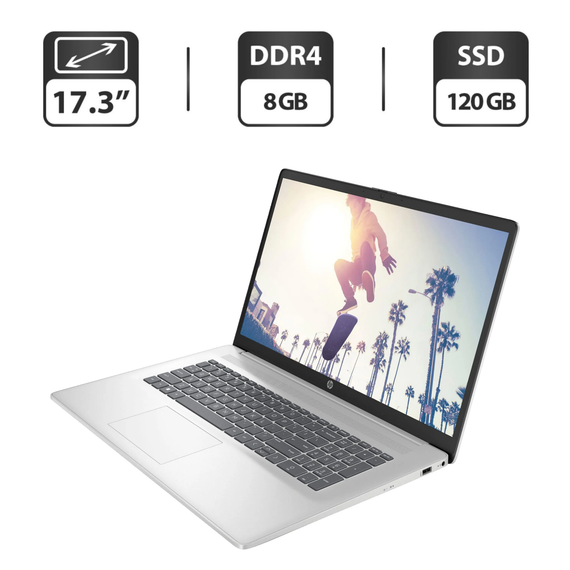 Ноутбук Б-клас HP 17-CP0636NG / 17.3" (1600x900) TN / AMD Athlon Gold 3150U (2 (4) ядра по 2.4 - 3.3 GHz) / 8 GB DDR4 / 120 GB SSD / AMD Radeon RX Vega 3 / WebCam / Windows 11 б/в