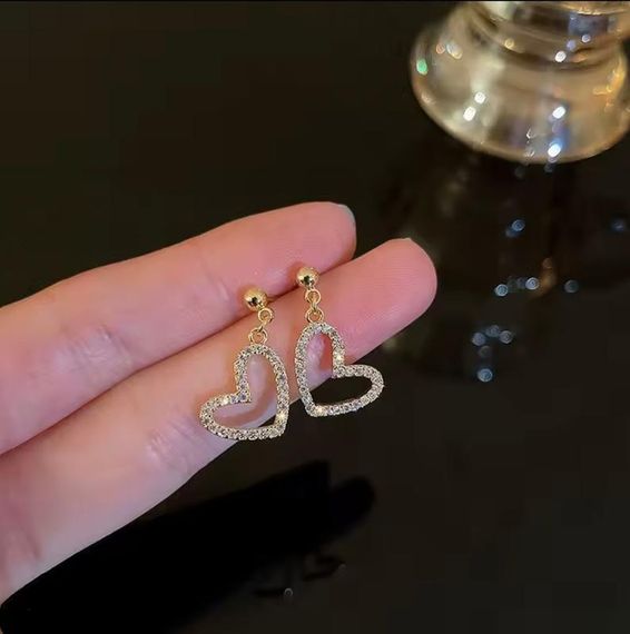Сережки з сердечками, сережки з камінцями, сережки с камінчиками, сережки-сердечки | Зображення 2