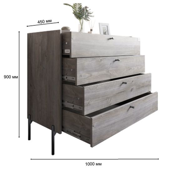 Комод із 4 шухлядами LION Wood із чорними ніжками 100х90х45 см Рожевий (LION-042984) | Зображення 2