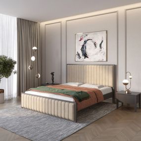 Односпальне дерев&#039;яне ліжко Mebigrand Відень Графітовий (RAL9011)/Аляска 23 (Бежевий) 80х200 см (MBG-10915)