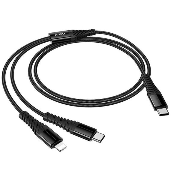 Дата кабель Hoco X123 Victory 2in1 Type-C to Lightning/Type-C 3A (1m) Black | Зображення 5