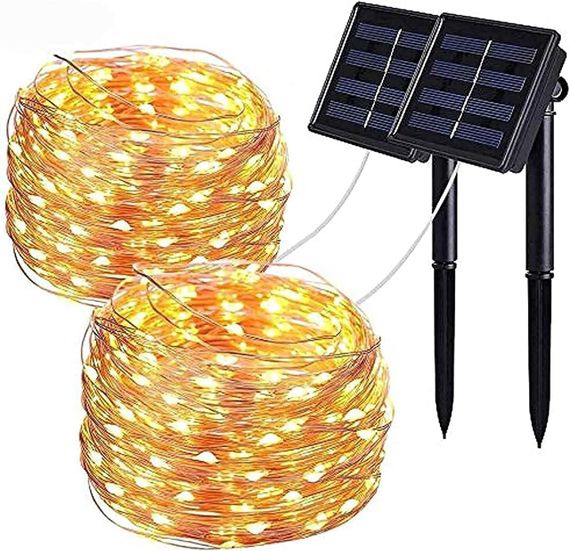 Солнечная гирлянда Wishlink, 2шт по 100 LED, 33 фута теплый белый свет IP65 для улицы, сада, террасы, свадьбы