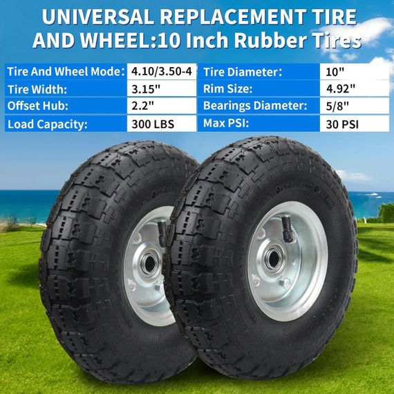 Пневматическое колесо RRQ 10" 2 шт с шиной 4.10/3.50-4 подшипником 5/8" для тележек техники генератора техники | Зображення 2