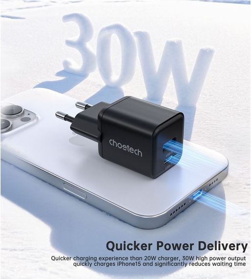 Мережевий зарядний пристрій Choetech PD5012-EU-BK, USB-A/USB-С | Зображення 4